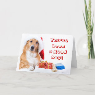 Cartão De Festividades Christmas dog with antler and colorful gifts