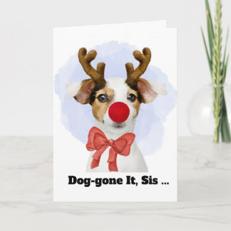 Cartão De Festividades Christmas Dog with Antlers for Sister Funny