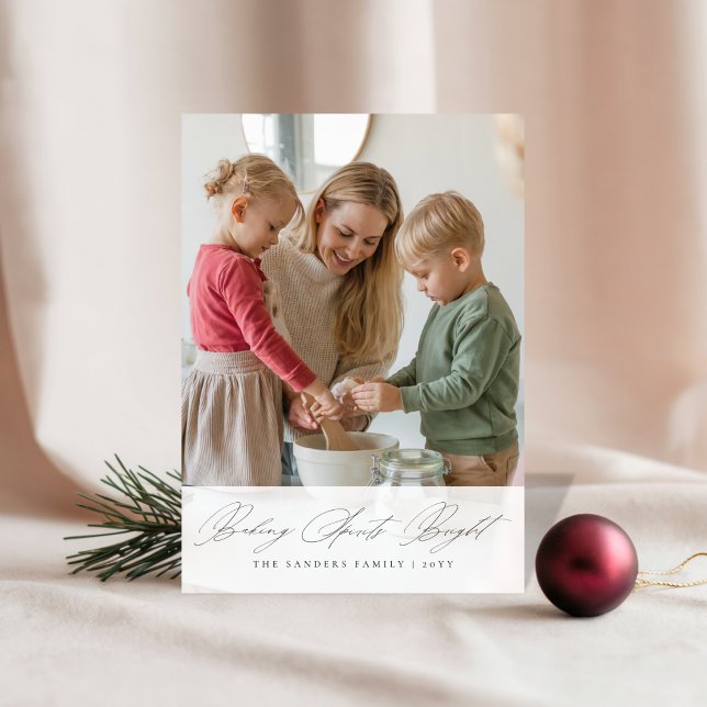 Cartão De Festividades Christmas Elegant Script Baking Spirits Bright  (Criador carregado)