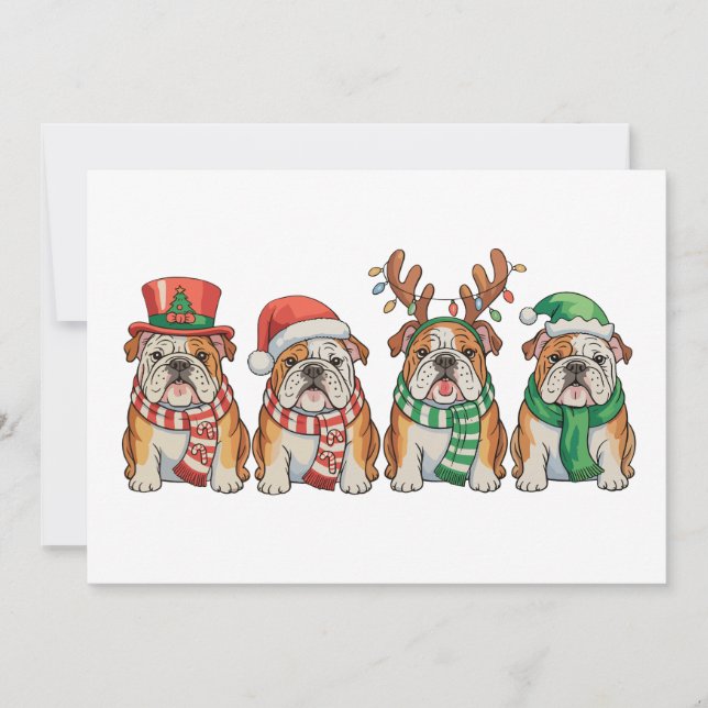 Cartão De Festividades Christmas English Bulldog Dog Santa Hat Reindeer (Frente)