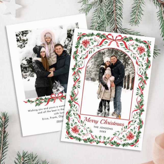 Cartão De Festividades Christmas Funky Whimsical Red Bow Wreath 2 Photo (Criador carregado)