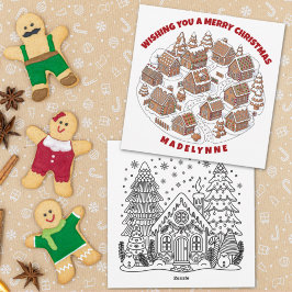Cartão De Festividades Christmas Gingerbread Village With Coloring Page