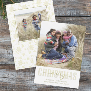 Cartão De Festividades Christmas Gold Elegant Floral Holiday Two Photo