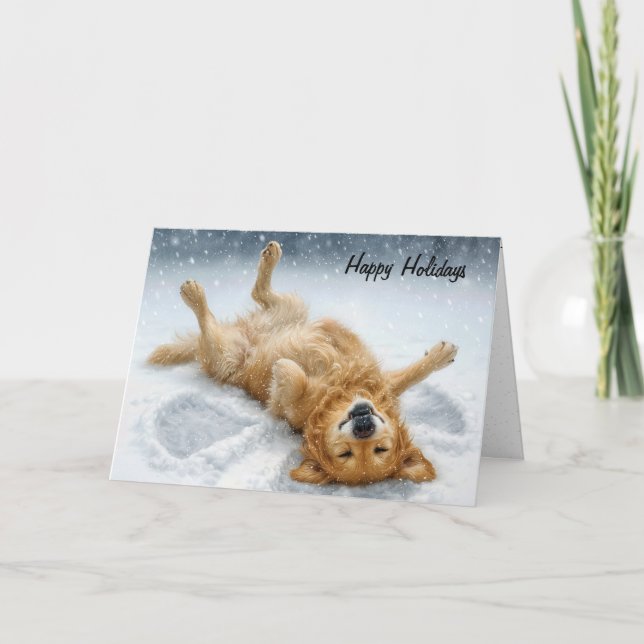 Cartão De Festividades Christmas Golden Retriever Snow Angel (Frente)
