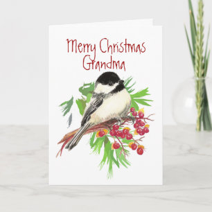 Cartão De Festividades Christmas, Grandma-Chickadee Bird, Nature,Garden