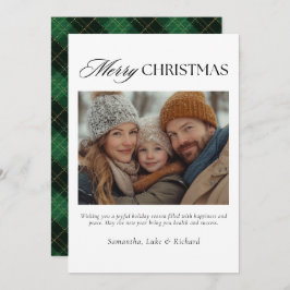 Cartão De Festividades Christmas Green Plaid Family Photo Holiday Card