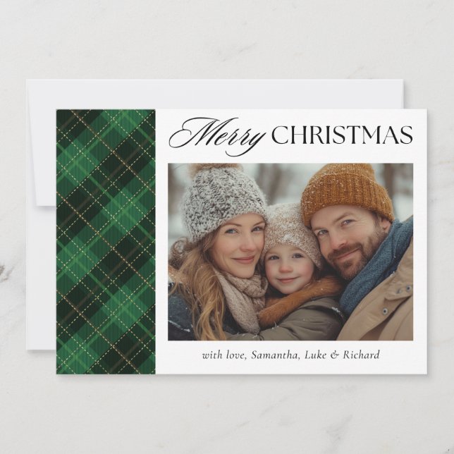 Cartão De Festividades Christmas Green Plaid  Photo Holiday Card (Frente)