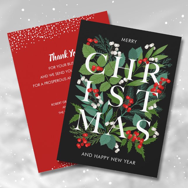 Cartão De Festividades CHRISTMAS Greenery Business Obrigado (Criador carregado)