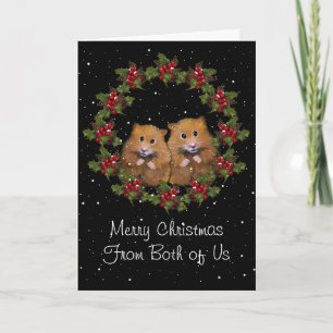 Cartão De Festividades Christmas Greeting, Cute Hamster Couple, Holly