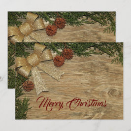 Cartão De Festividades Christmas Greeting Golden Bow Green Leaves Red