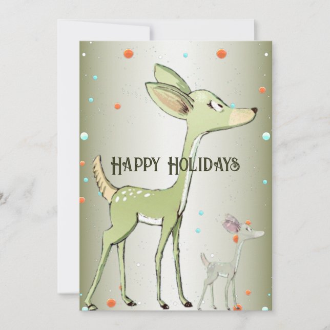 Cartão De Festividades Christmas Greeting Green Deers Holidays Cute (Frente)