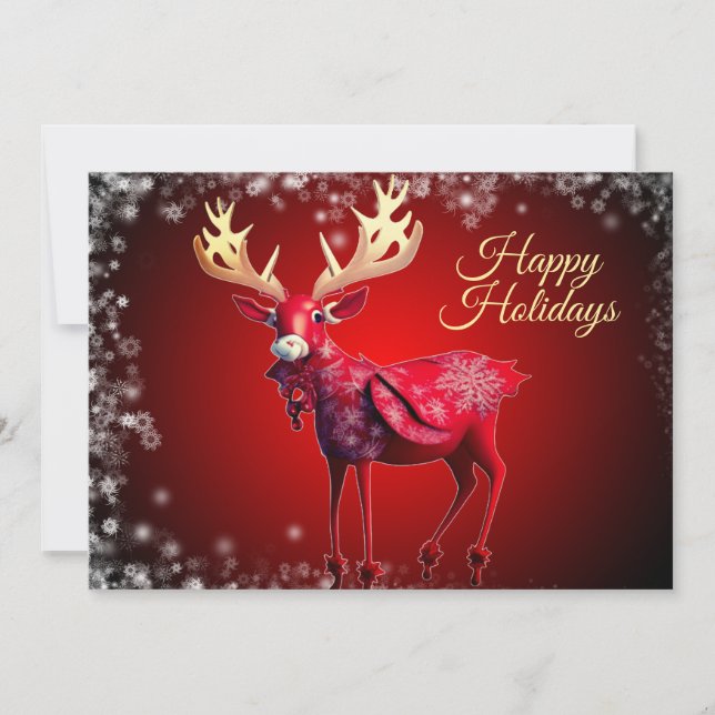 Cartão De Festividades Christmas Greeting Red Reindeer Holidays Cute (Frente)
