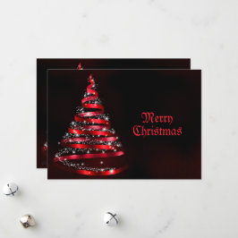 Cartão De Festividades Christmas Greeting Shiny Red Ribbon Tree Sparkle