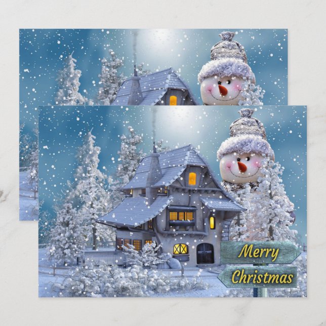 Cartão De Festividades Christmas Greeting Winter White Snowman Blue  (Frente/Verso)
