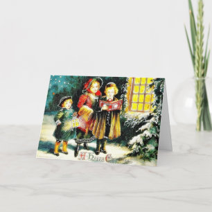 Cartão De Festividades Christmas greeting with three persons singing caro
