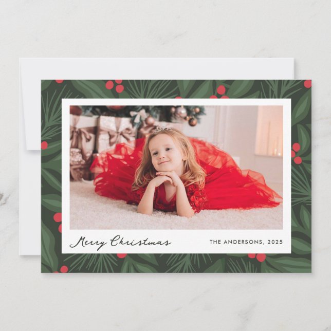 Cartão De Festividades Christmas Holiday Berries Photo Card (Frente)