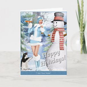 Cartão De Festividades Christmas & Holiday Card - Cute Pin-Up Girl & Snow