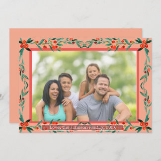 Cartão De Festividades Christmas Holly Botanical Watercolor Foliage Photo