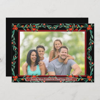 Cartão De Festividades Christmas Holly Botanical Watercolor Foliage Photo