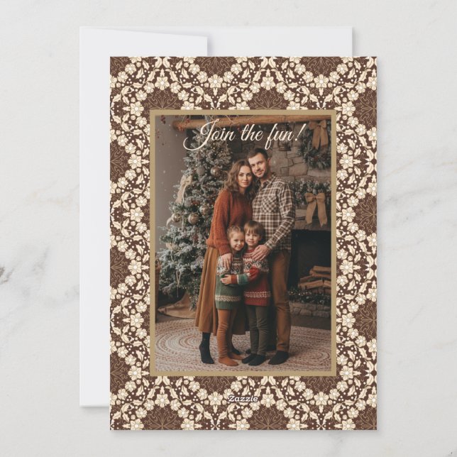 Cartão De Festividades Christmas Holly, Vintage Cream & Brown (Verso)