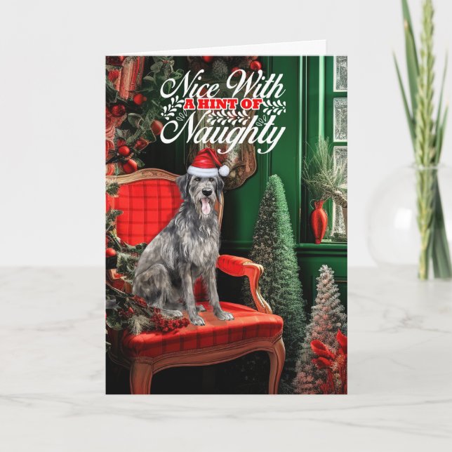 Cartão De Festividades Christmas Irish Wolfhound Dog Naughty or Nice (Frente)