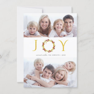 Cartão De Festividades Christmas Joy 2-Photo Gold Faux Foil Holiday