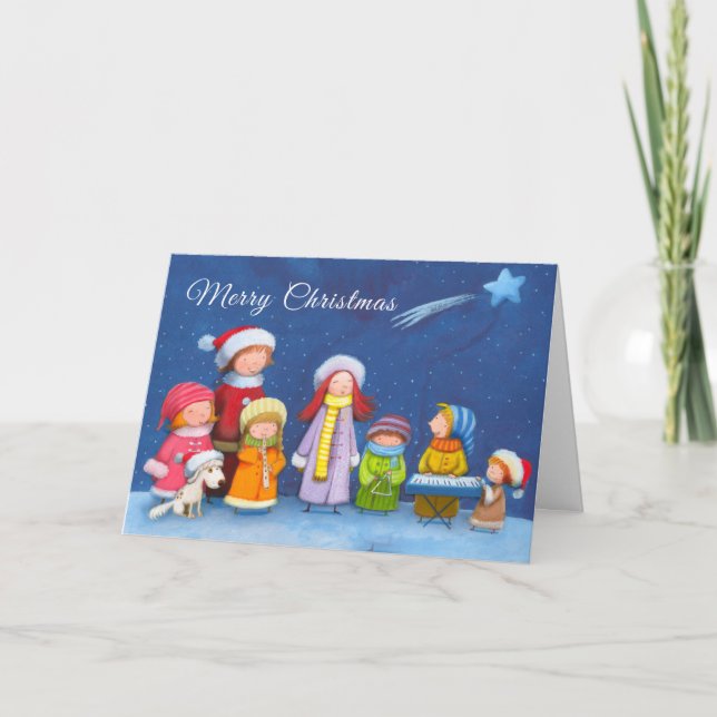 Cartão De Festividades Christmas Kids Choir, 5" x 7" Folded Holiday Card (Frente)