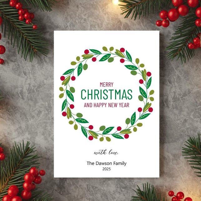 Cartão De Festividades Christmas Leaves Wreath Holiday Greeting Card (Criador carregado)