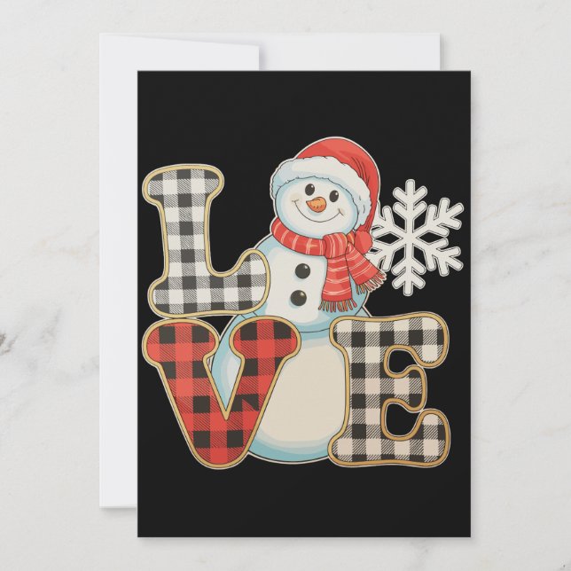 Cartão De Festividades Christmas Love Cute Snowman Buffalo Plaid Winter (Frente)