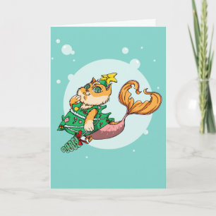 Cartão De Festividades Christmas Mermaid Cat