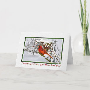 Cartão De Festividades Christmas, Mom and Dad, Cardinal Bird, Snow, Card