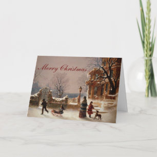 Cartão De Festividades Christmas Morning Snow Vintage Card