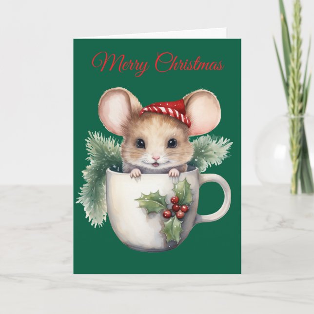 Cartão De Festividades Christmas Mouse in Teacup (Frente)