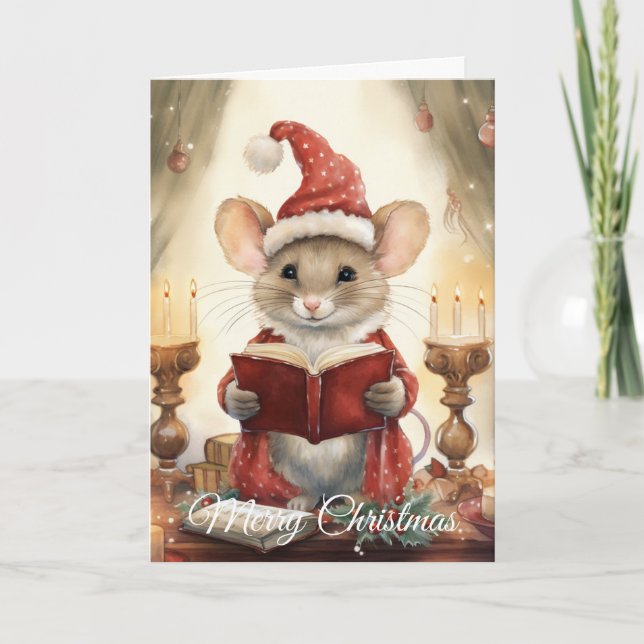 Cartão De Festividades Christmas Mouse reading (Frente)