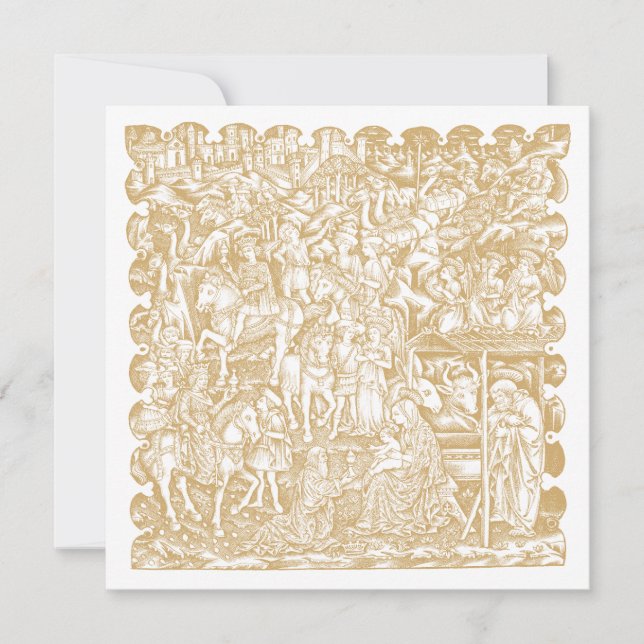 Cartão De Festividades Christmas Nativity Renaissance Era Woodcut (Frente)
