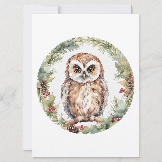 Cartão De Festividades christmas owl illustration owl wall art holiday  (Frente)