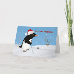 Cartão De Festividades Christmas, Penguin Playing Golf, Season's Greeting