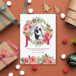 Cartão De Festividades Christmas Photo White Joy Floral Wreath Botanical