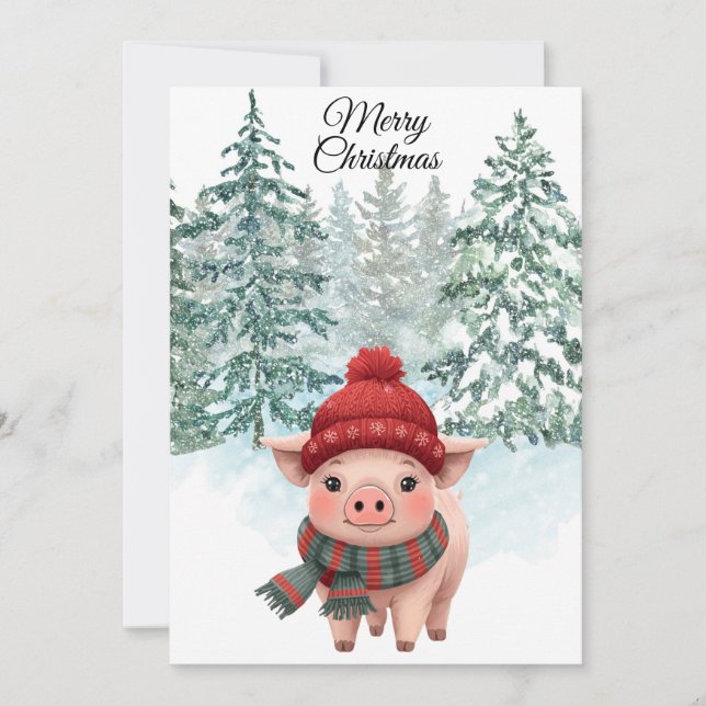 Cartão De Festividades Christmas Pig Flat Holiday Card (Frente)
