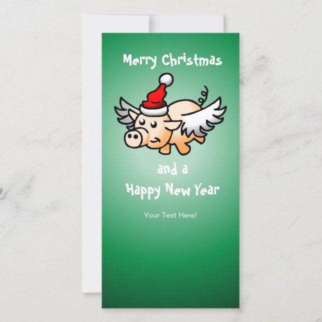 Cartão De Festividades Christmas Pig with Wings (Frente)