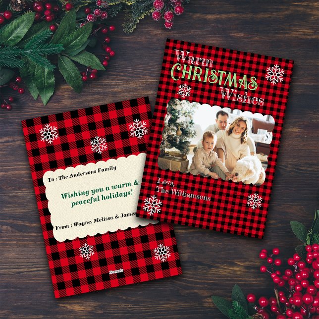 Cartão De Festividades Christmas Plaids Family Custom Photo Holiday Cards (Criador carregado)