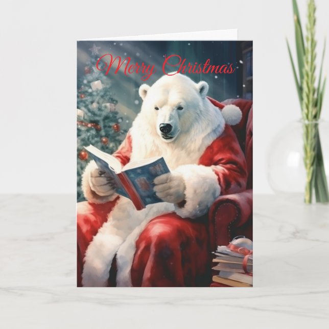 Cartão De Festividades Christmas Polar Bear reading (Frente)