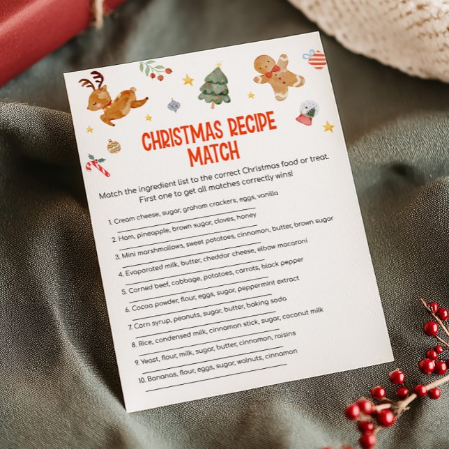 Cartão De Festividades Christmas Recipe Match Game (Christmas Party Games )