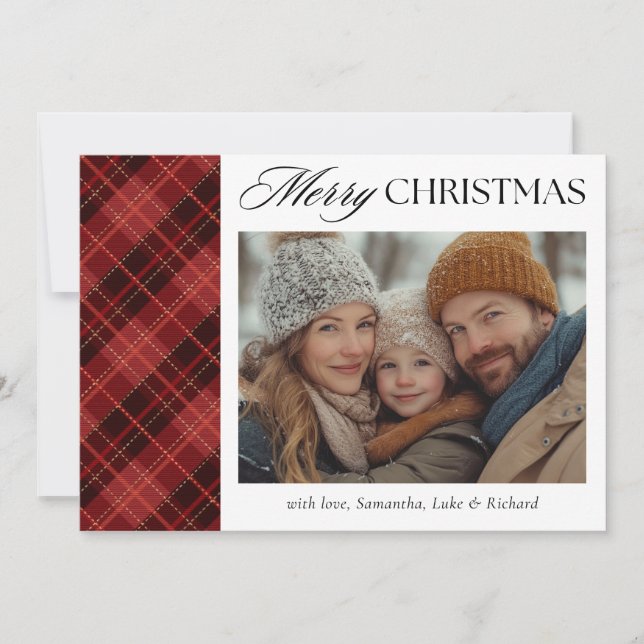 Cartão De Festividades Christmas Red Plaid  Photo Holiday Card (Frente)