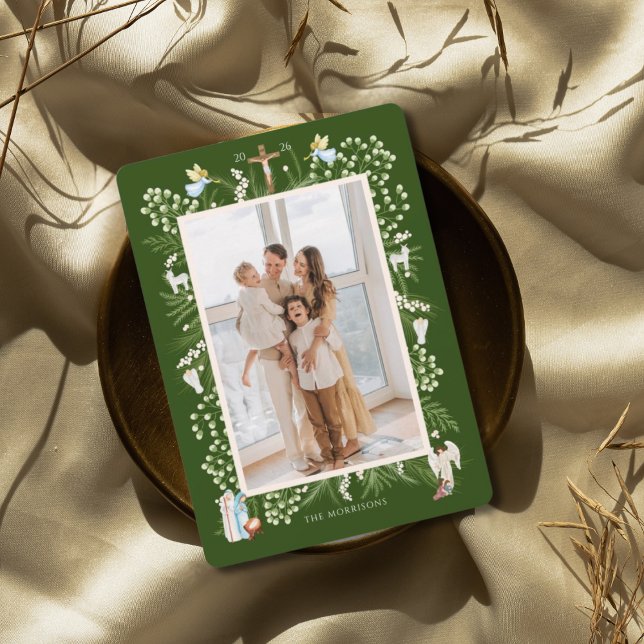 Cartão De Festividades Christmas religious nativity, custom family photo (Criador carregado)