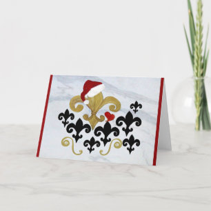 Cartão De Festividades Christmas Santa Fleur de lis gold and black Cards