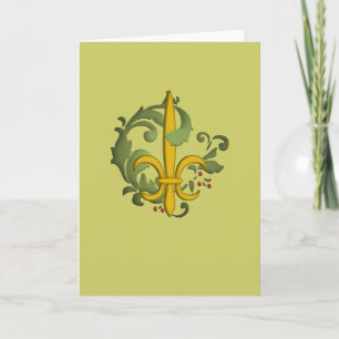 Cartão De Festividades Christmas Scroll Fleur de lis Card