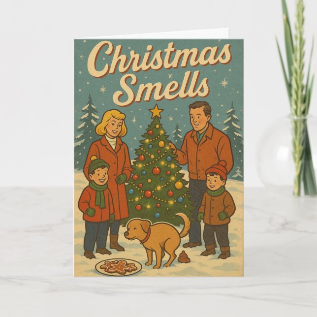 Cartão De Festividades Christmas Smells" Vintage-Style Funny (Frente)