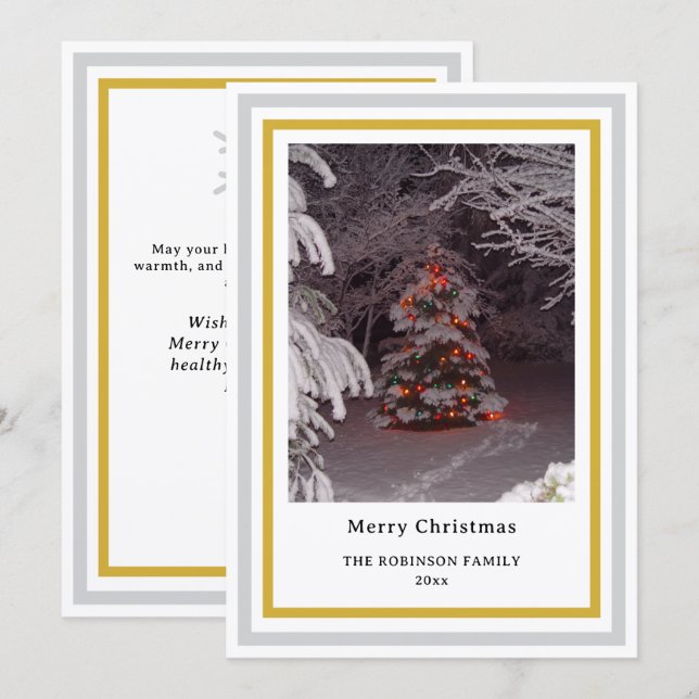 Cartão De Festividades Christmas Snowflake Christmas Tree INSERT PHOTO (Frente/Verso)
