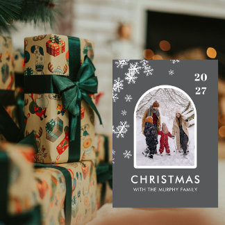 Cartão De Festividades Christmas Snowflakes Arch Pattern family photo